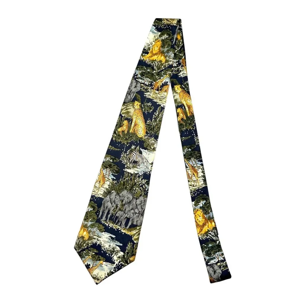 Van Heusen Vintage 100% Silk Dress Tie‎ Animal Safari Jungle Pattern 58